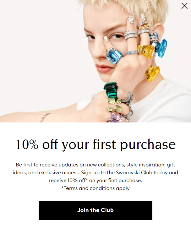 newsletter signup by Swarovksi