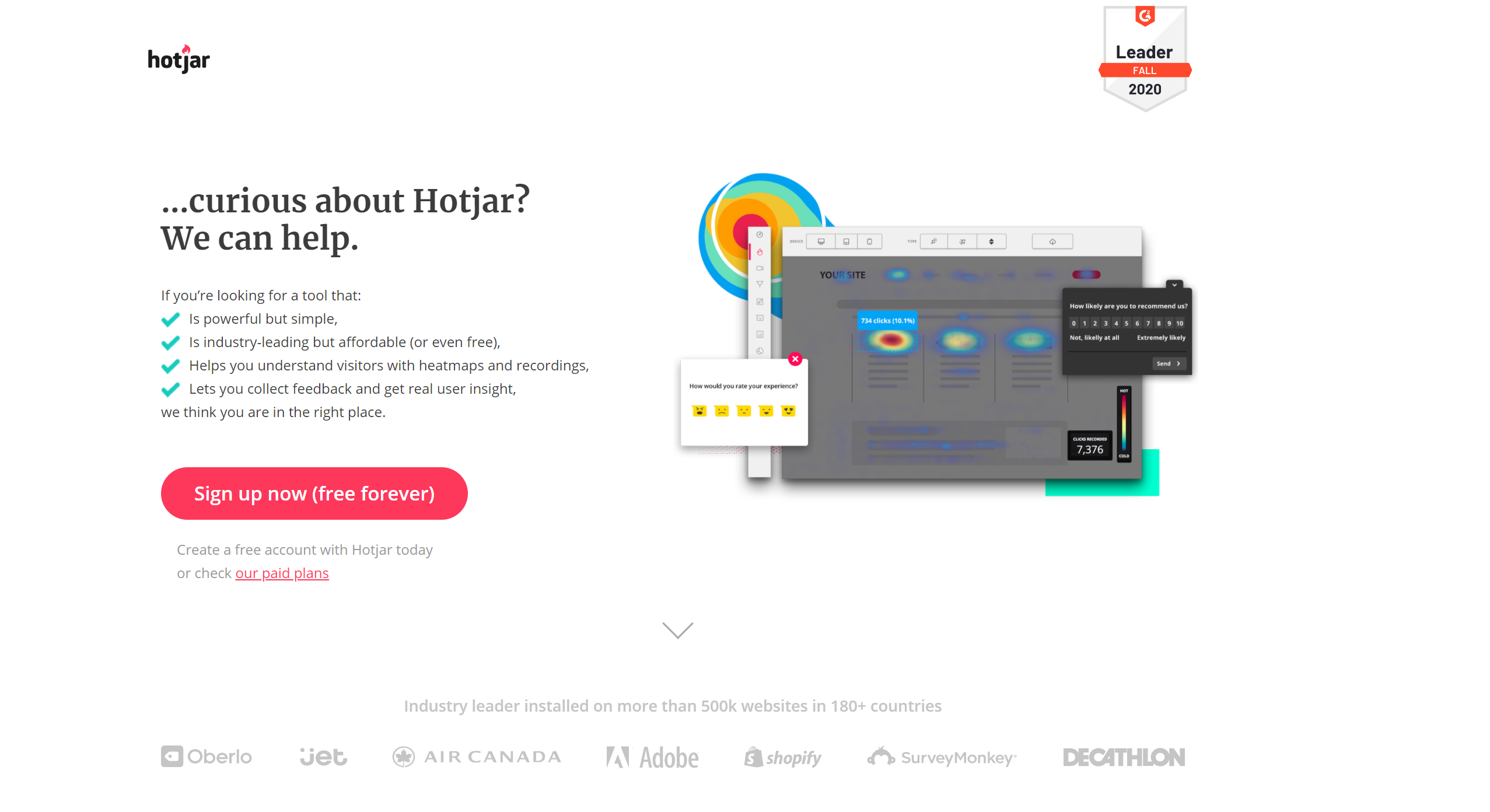 hotjar lead gen page design
