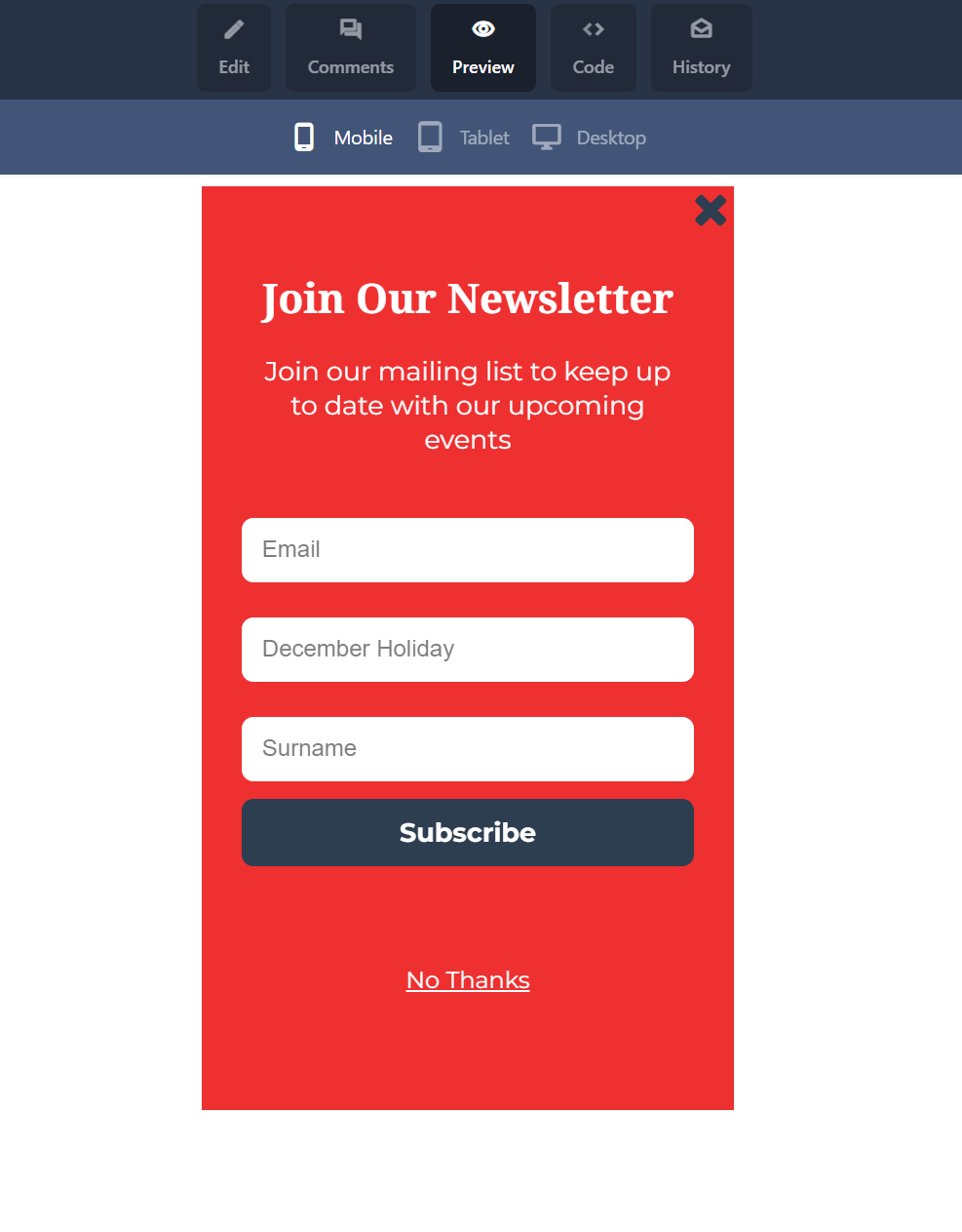 moosend device preview function for forms