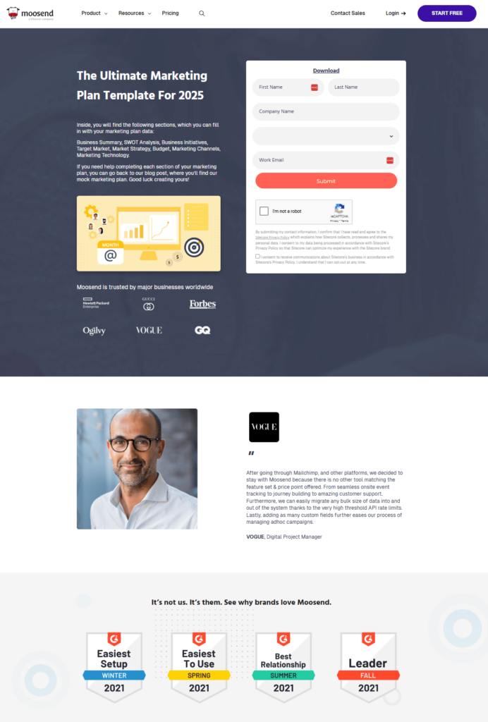 Moosend social proof example