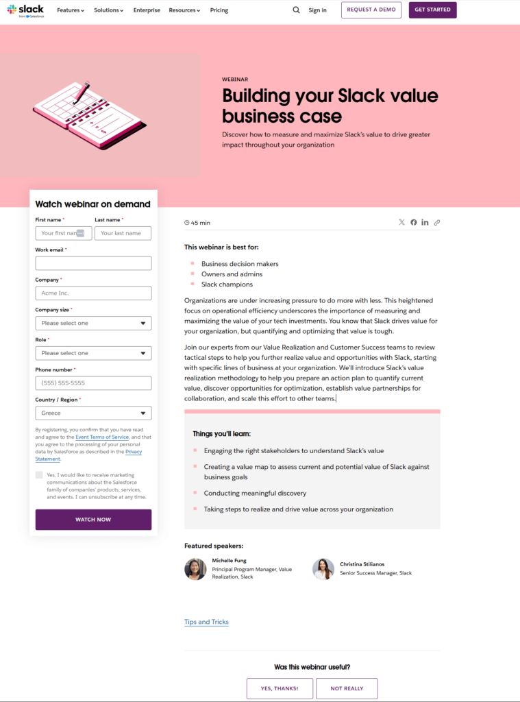 Slack webinar example